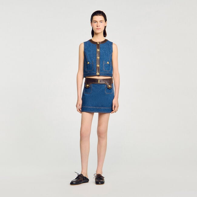 Top en denim et cuir