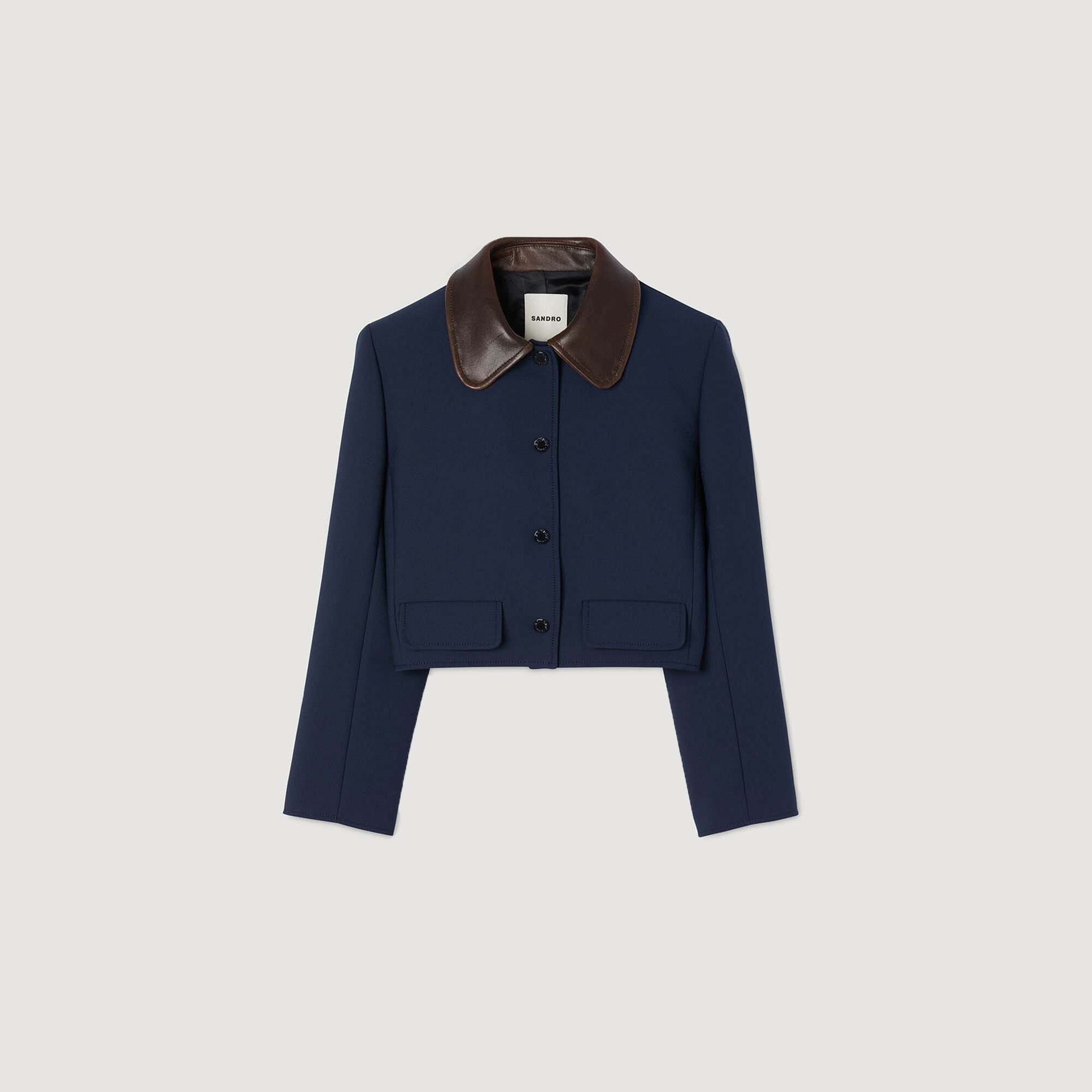 Veste courte à col en cuir 