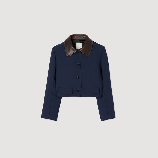 Veste courte à col en cuir 
