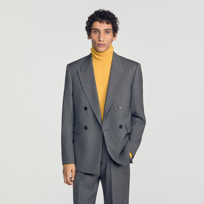 Veste en laine ray&eacute;e - Homme | Sandro Paris