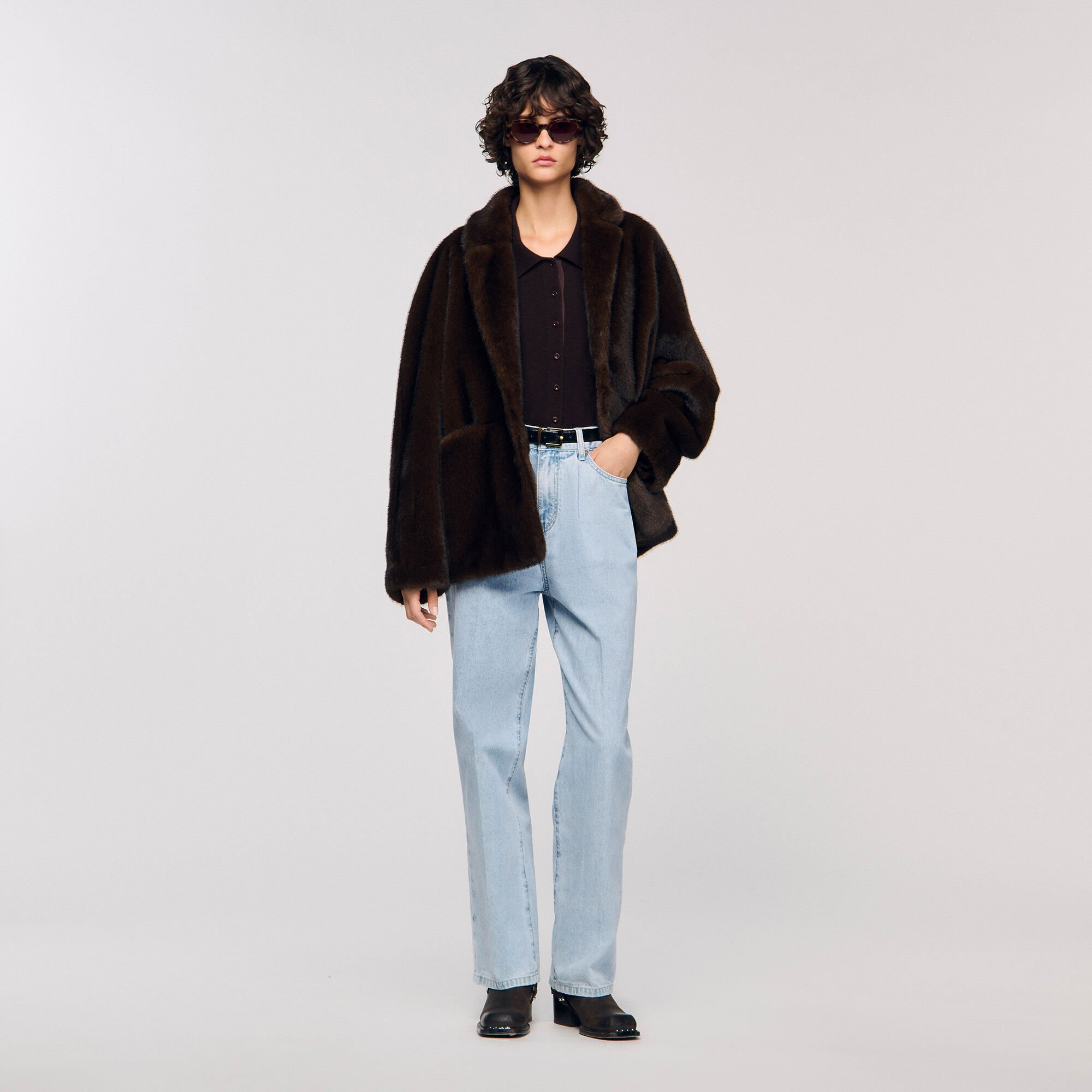 Manteau veste en fausse fourrure