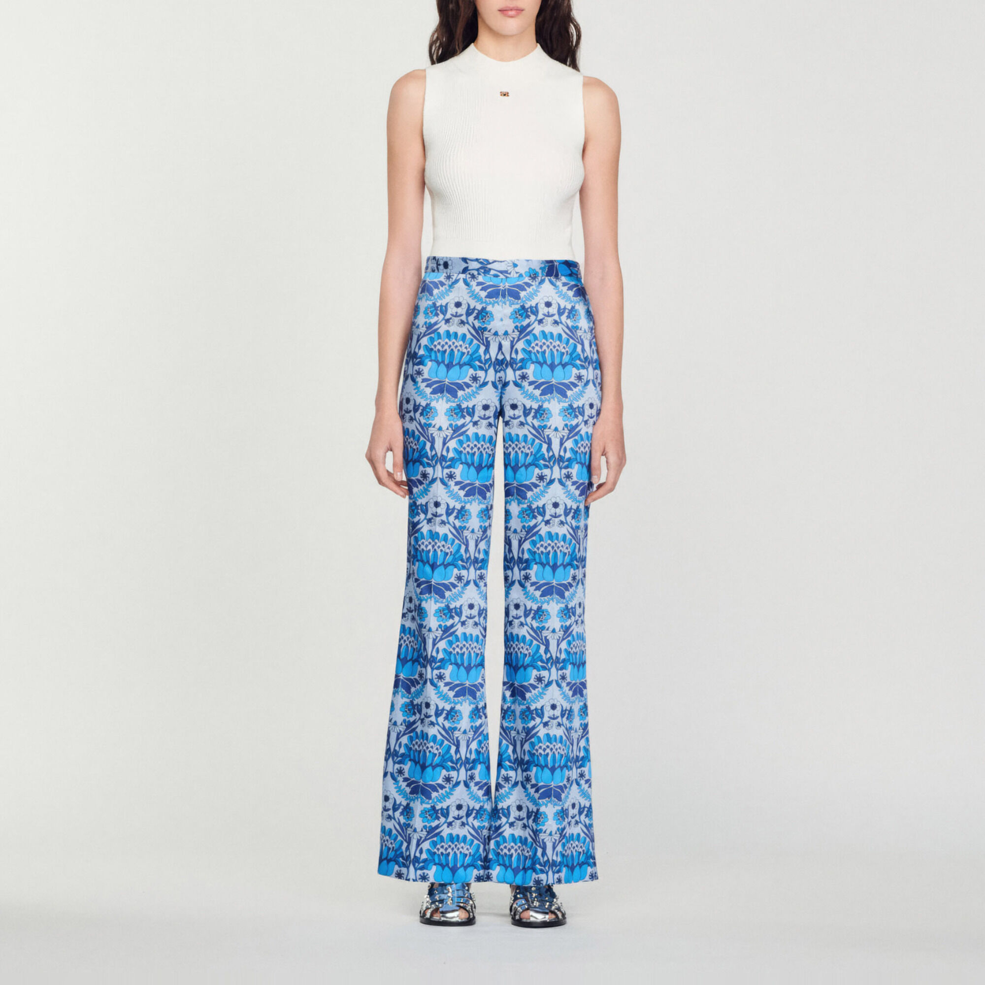 Pantalon fluide imprime foulard Blue Women Sandro Paris