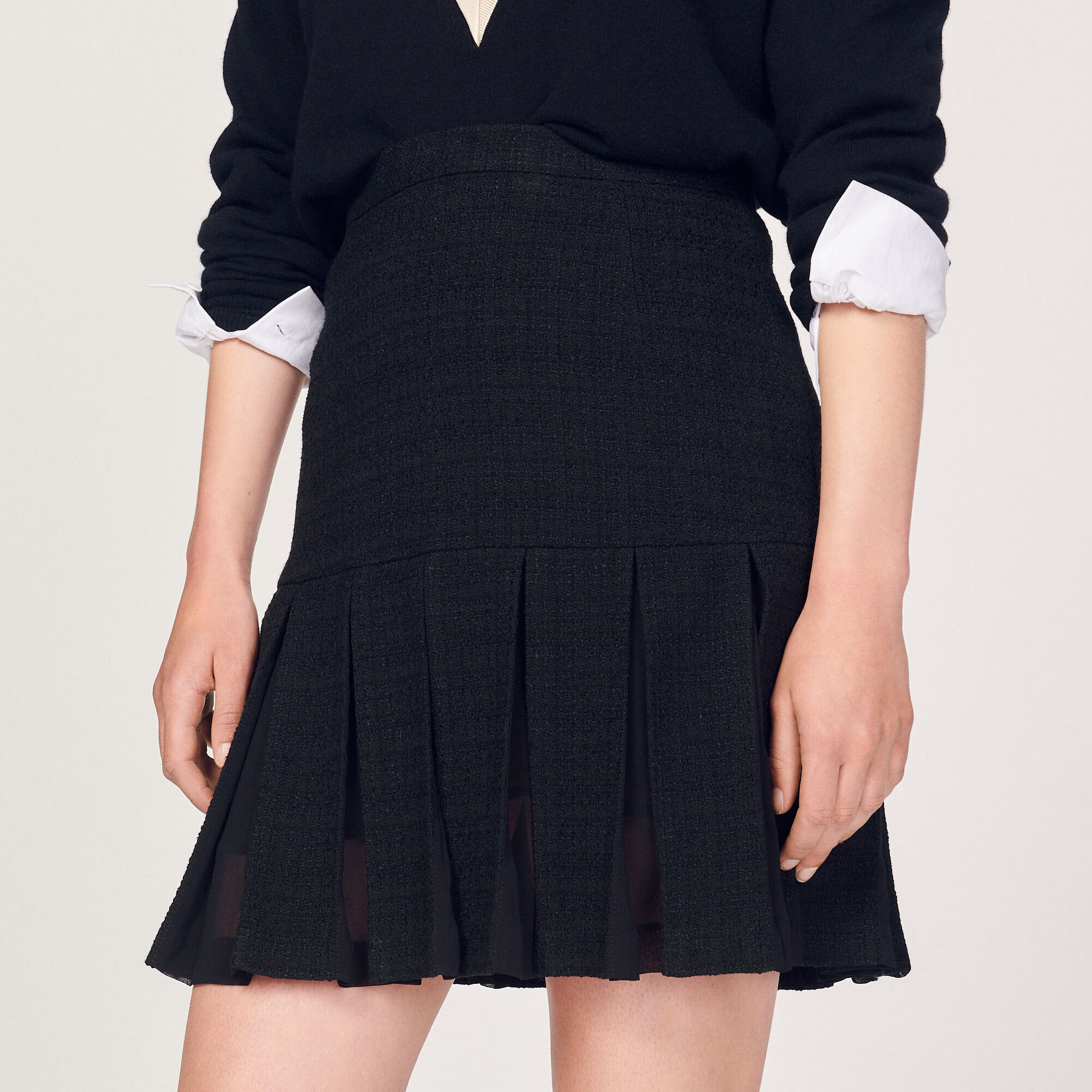 Jupe en tweed a plis Black Gray Women Sandro Paris