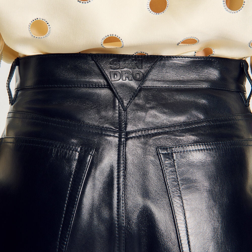 Sandro Pantalon barell en cuir – Noir – vue 3