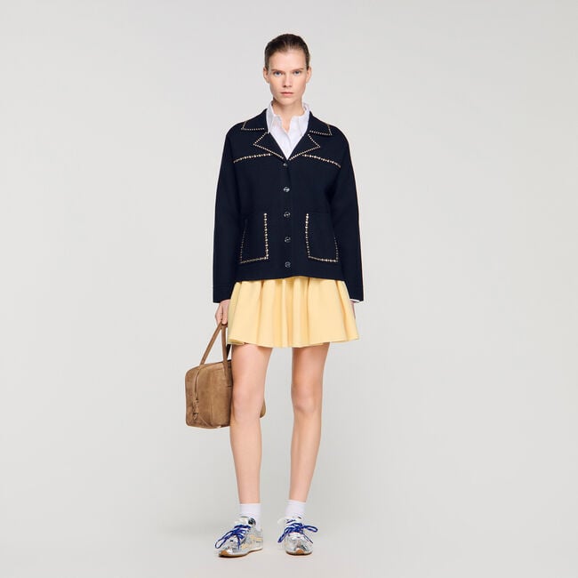 Cardigan &agrave; studs col tailleur