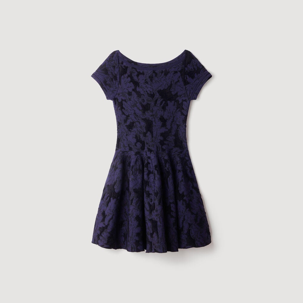 Sandro Strickkleid mit Blumen-Jacquard – Nacht-Blau – Ansicht 6