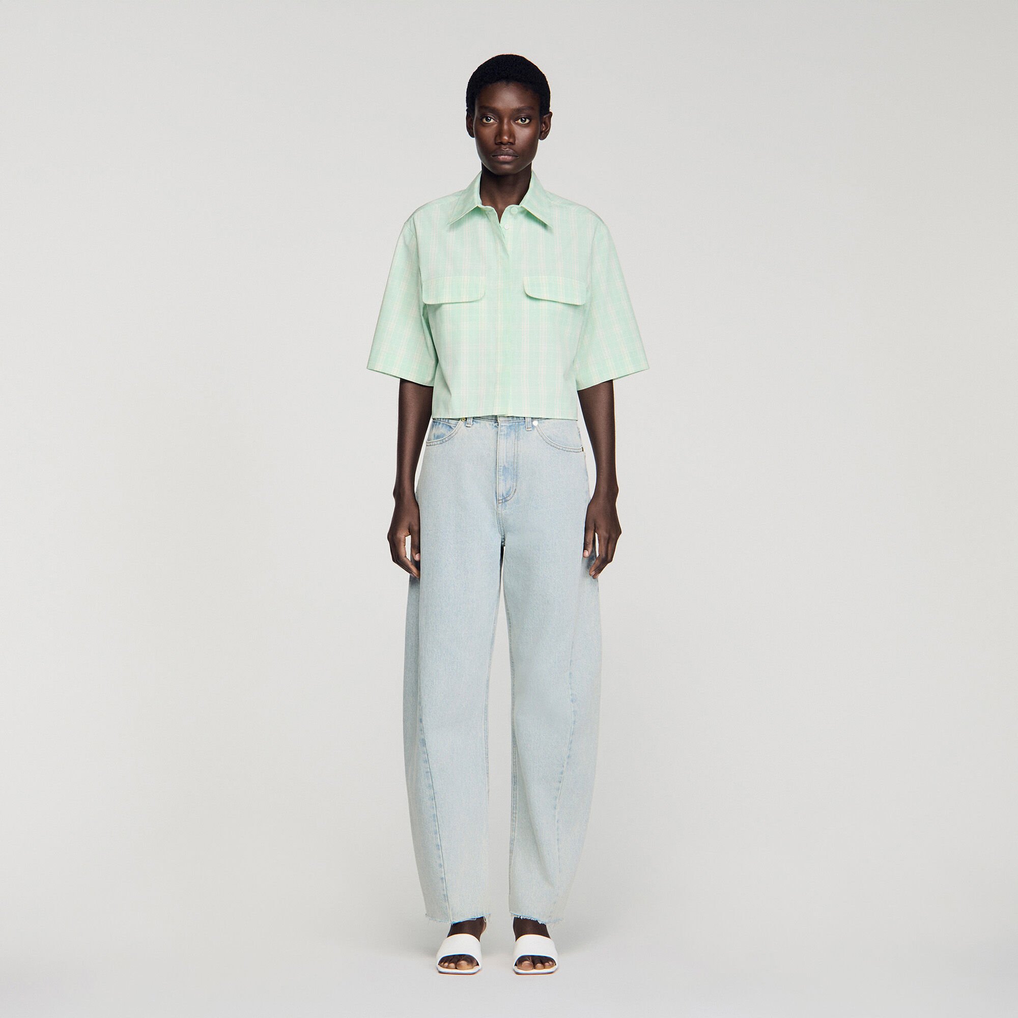 Chemise courte &agrave; carreaux 