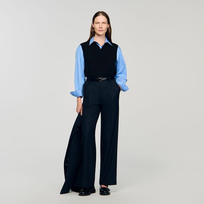 Pantalon à rayures strassées
