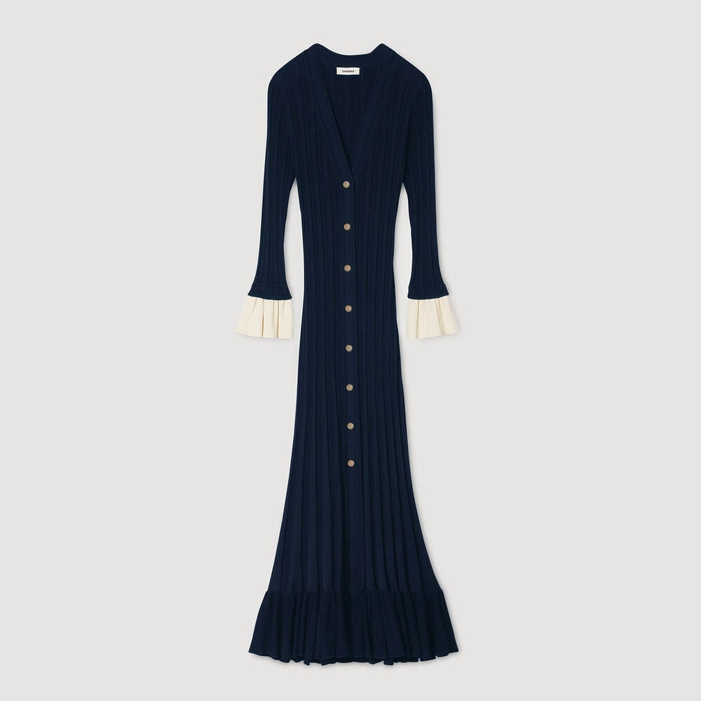 Sandro Vestido largo de punto bicolor – Marina – vista 6