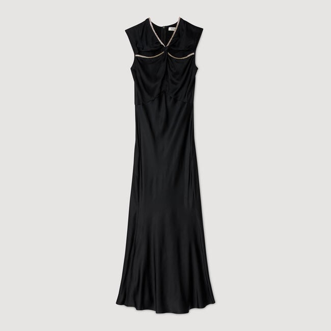Robe longue satinée strassée