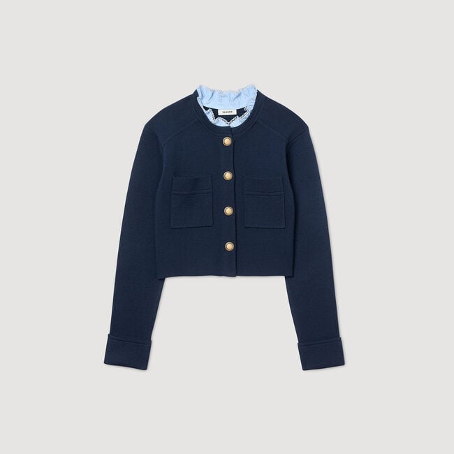 Cardigan à col volanté amovible