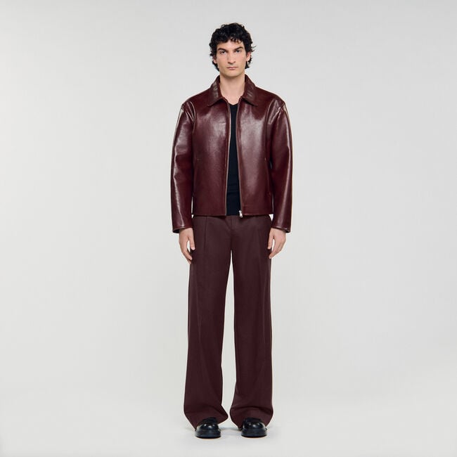 Blouson zippé en cuir
