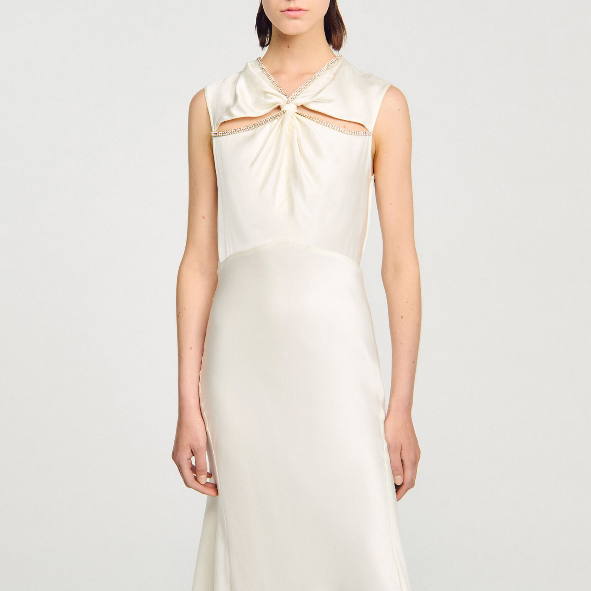 Robe longue satin&eacute;e strass&eacute;e - Femme | Sandro Paris