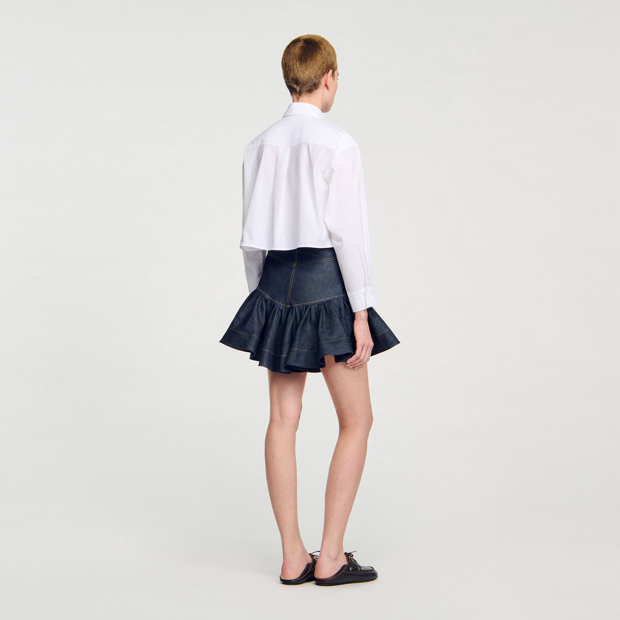 Chemise courte &agrave; d&eacute;tails n&oelig;uds - Femme | Sandro Paris