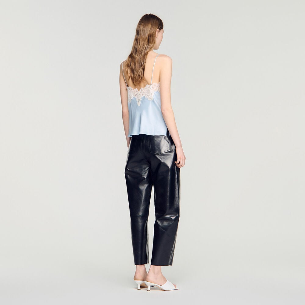 Sandro Top esprit lingerie à dentelle – Bleu / Ecru – vue 5
