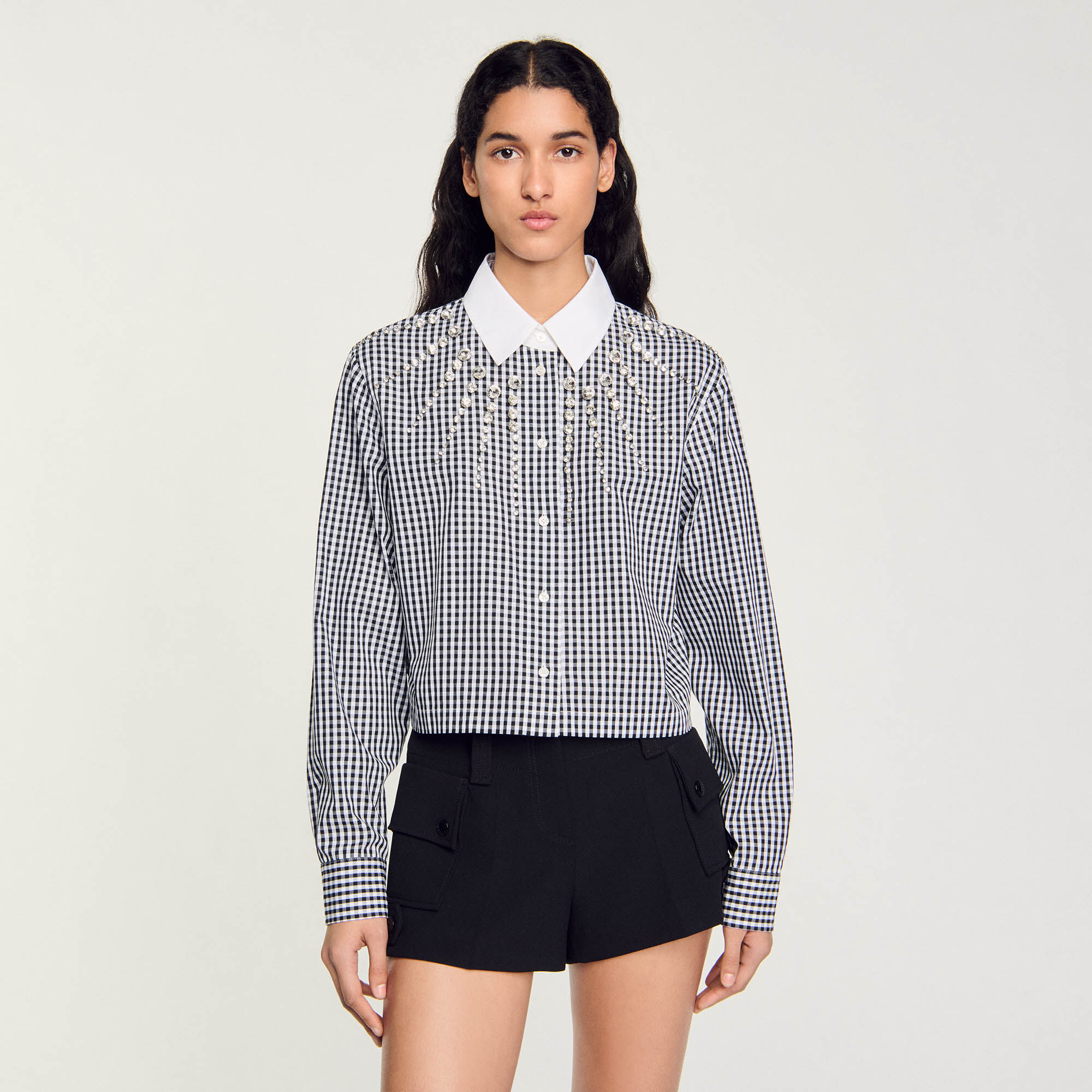 Chemise courte à strass
