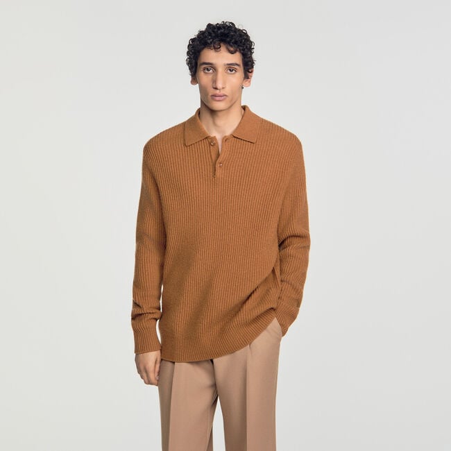 Polo en laine c&ocirc;tel&eacute; - Homme | Sandro Paris