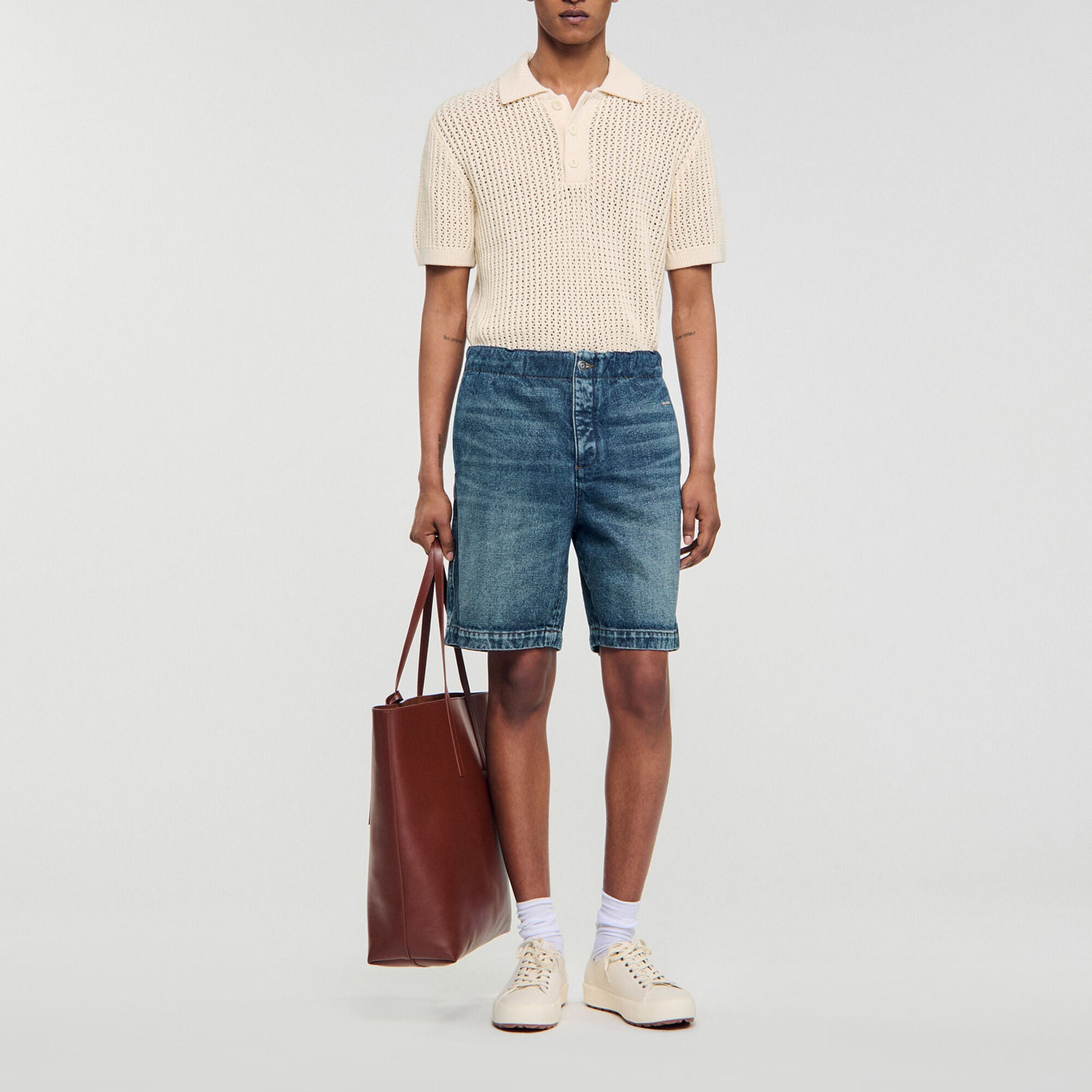 Short en denim &eacute;lastiqu&eacute; - Homme | Sandro Paris