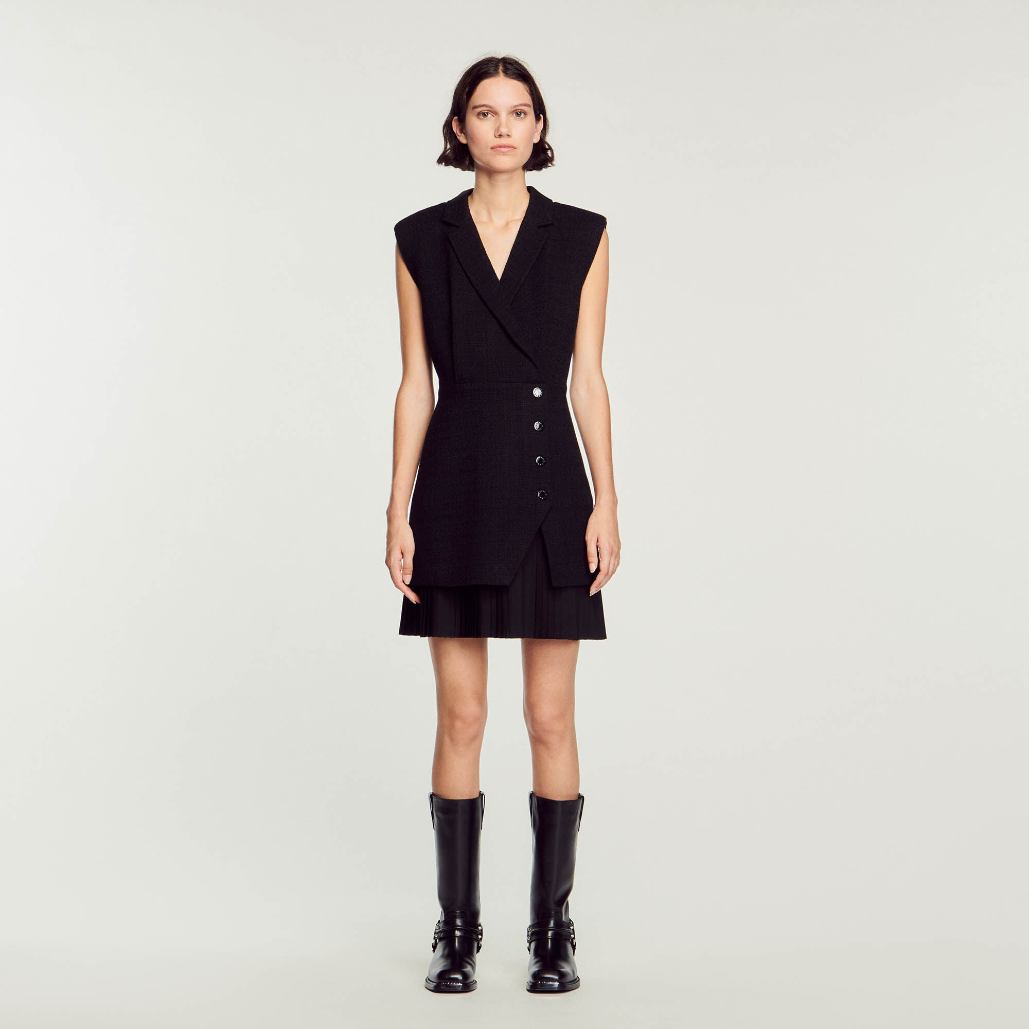 Robe plissee en tweed