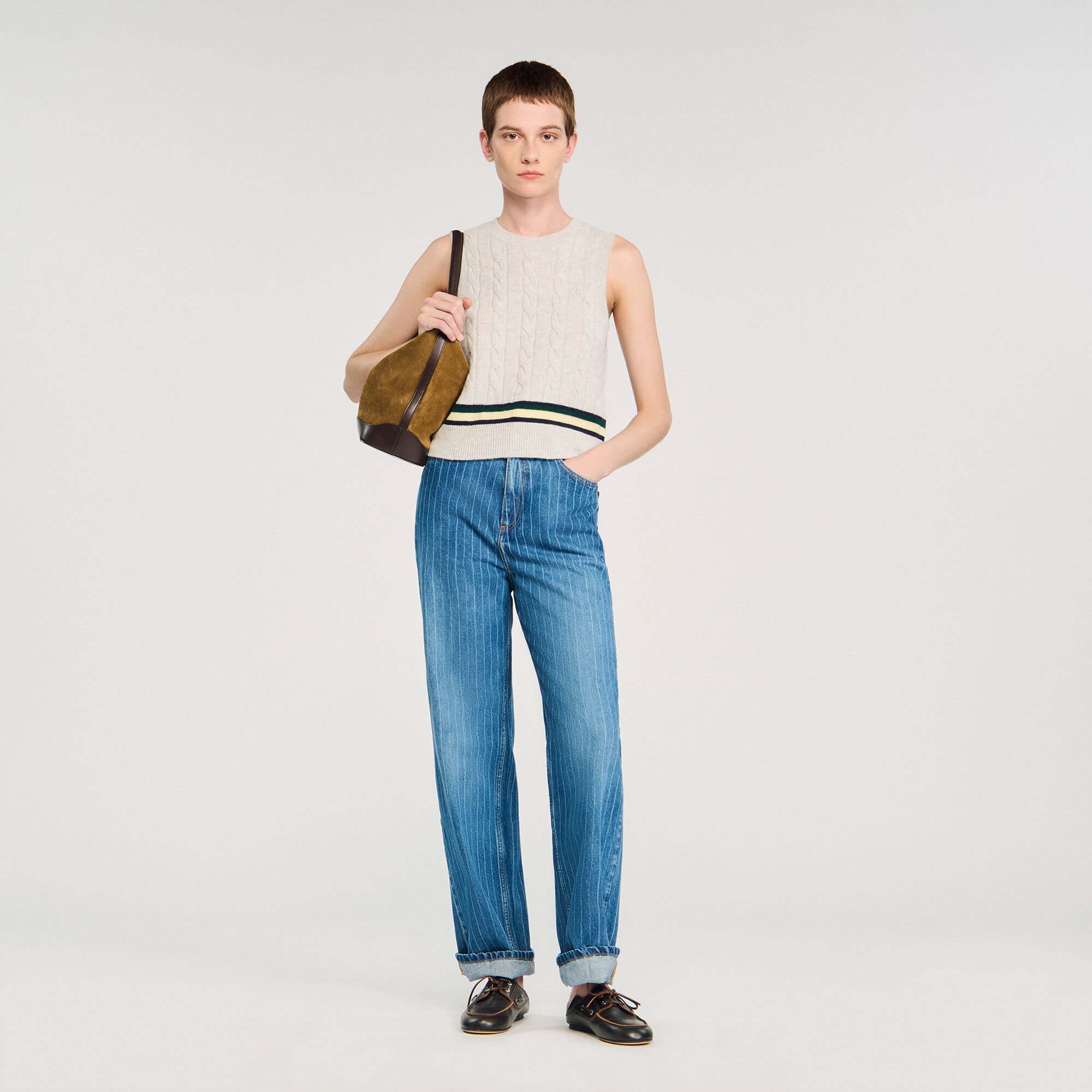Jean large rayé