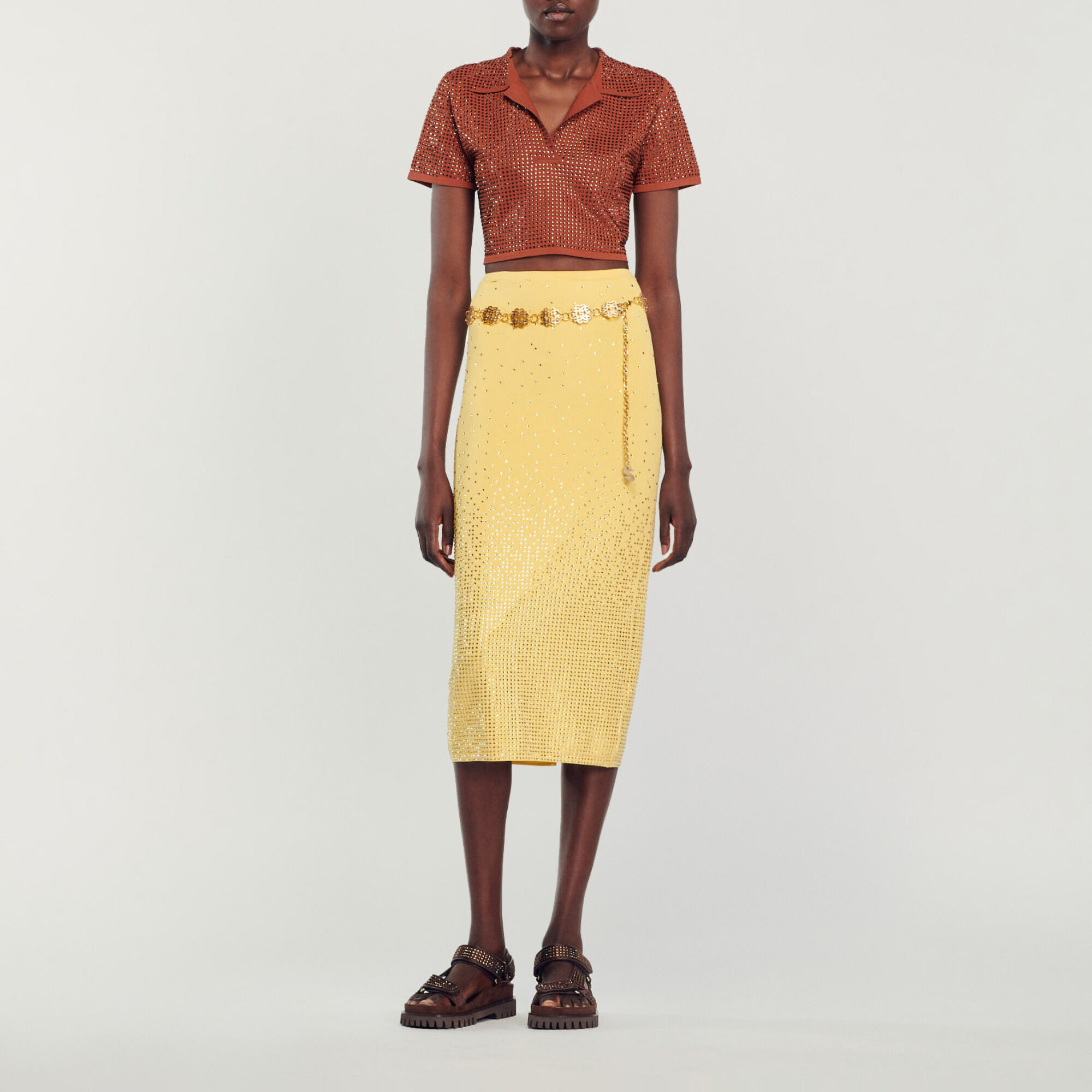 Jupe midi ornée de strass