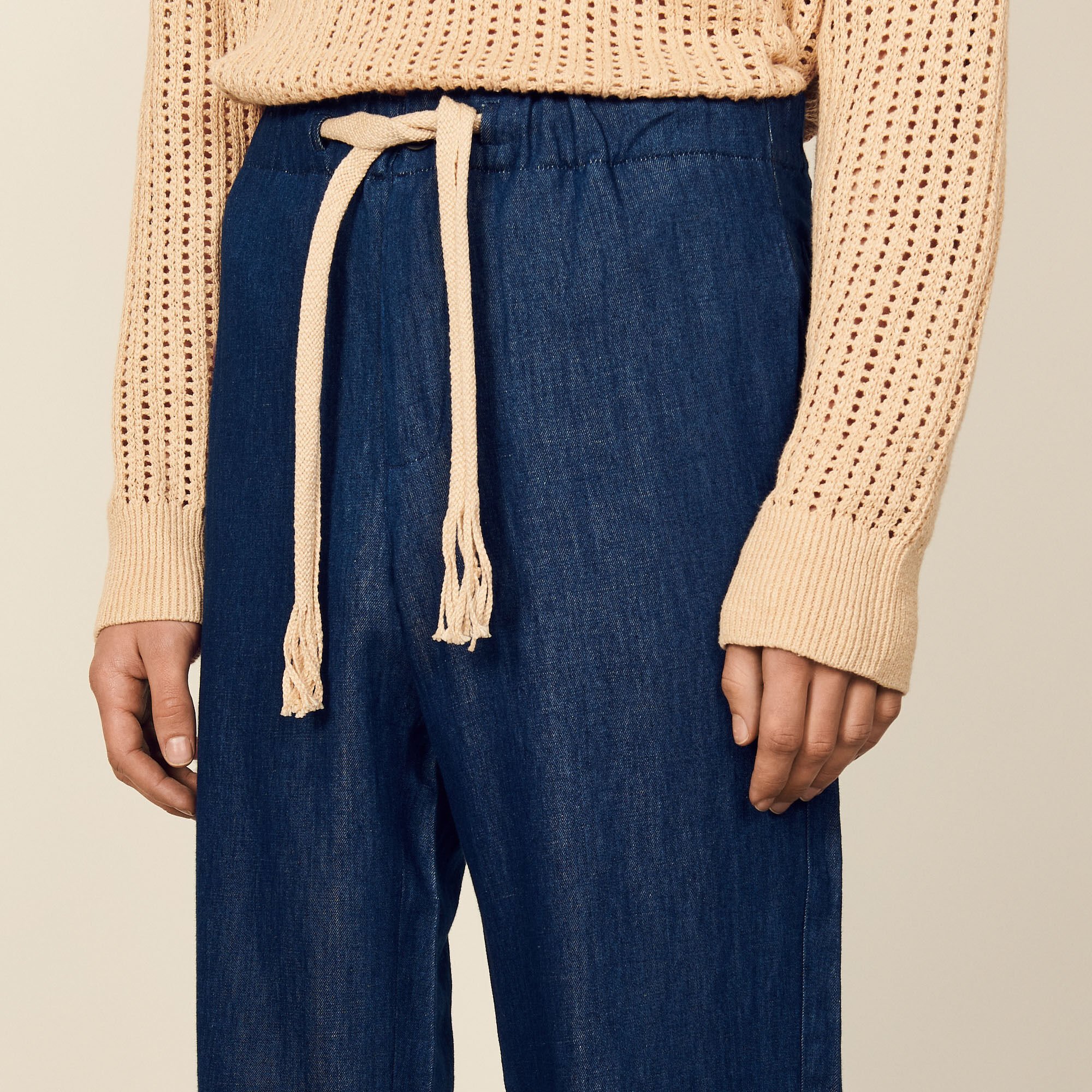 Pantalon large en chambray