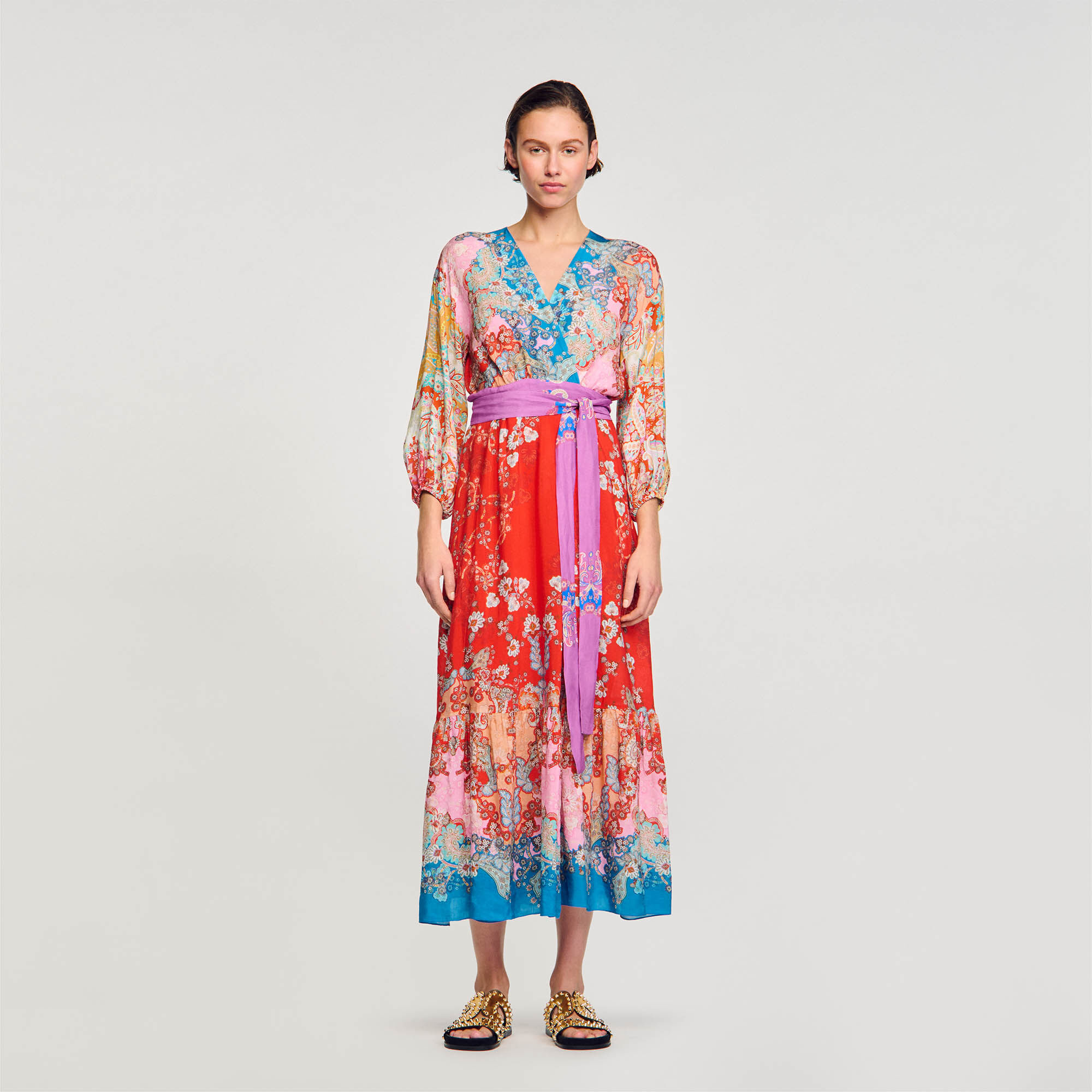 Robe longue portefeuille bleu pour femme Sandro Paris