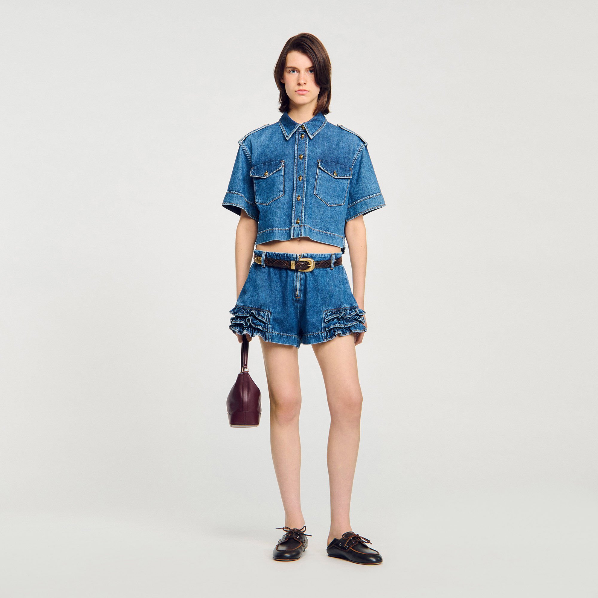 Short en denim à volants 