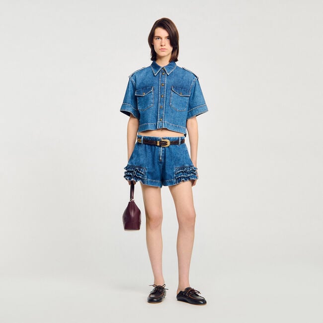 Short en denim à volants 