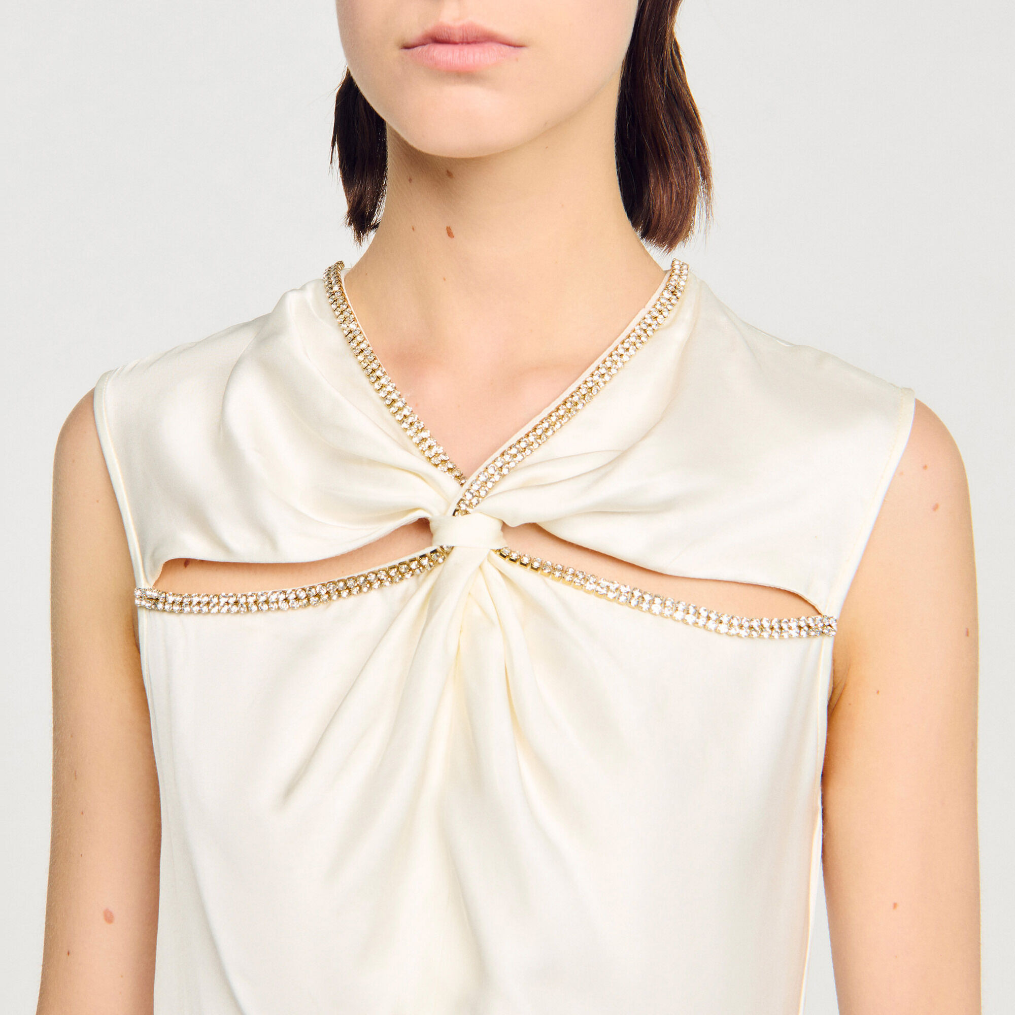 Robe longue satin&eacute;e strass&eacute;e - Femme | Sandro Paris