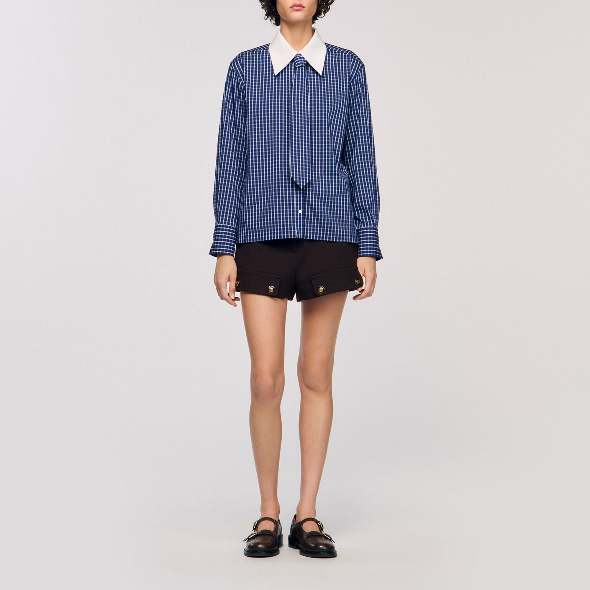 Chemise &agrave; carreaux et cravate - Femme | Sandro Paris