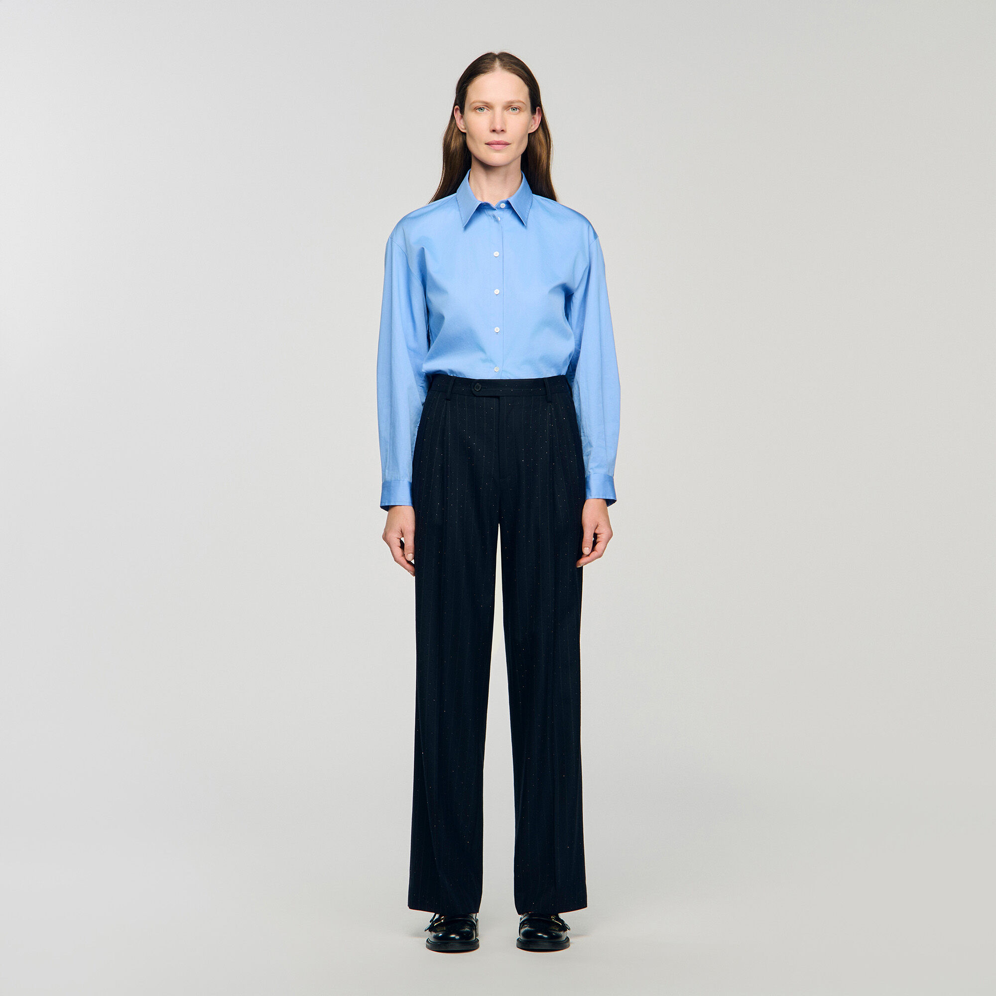 Pantalon à rayures strassées
