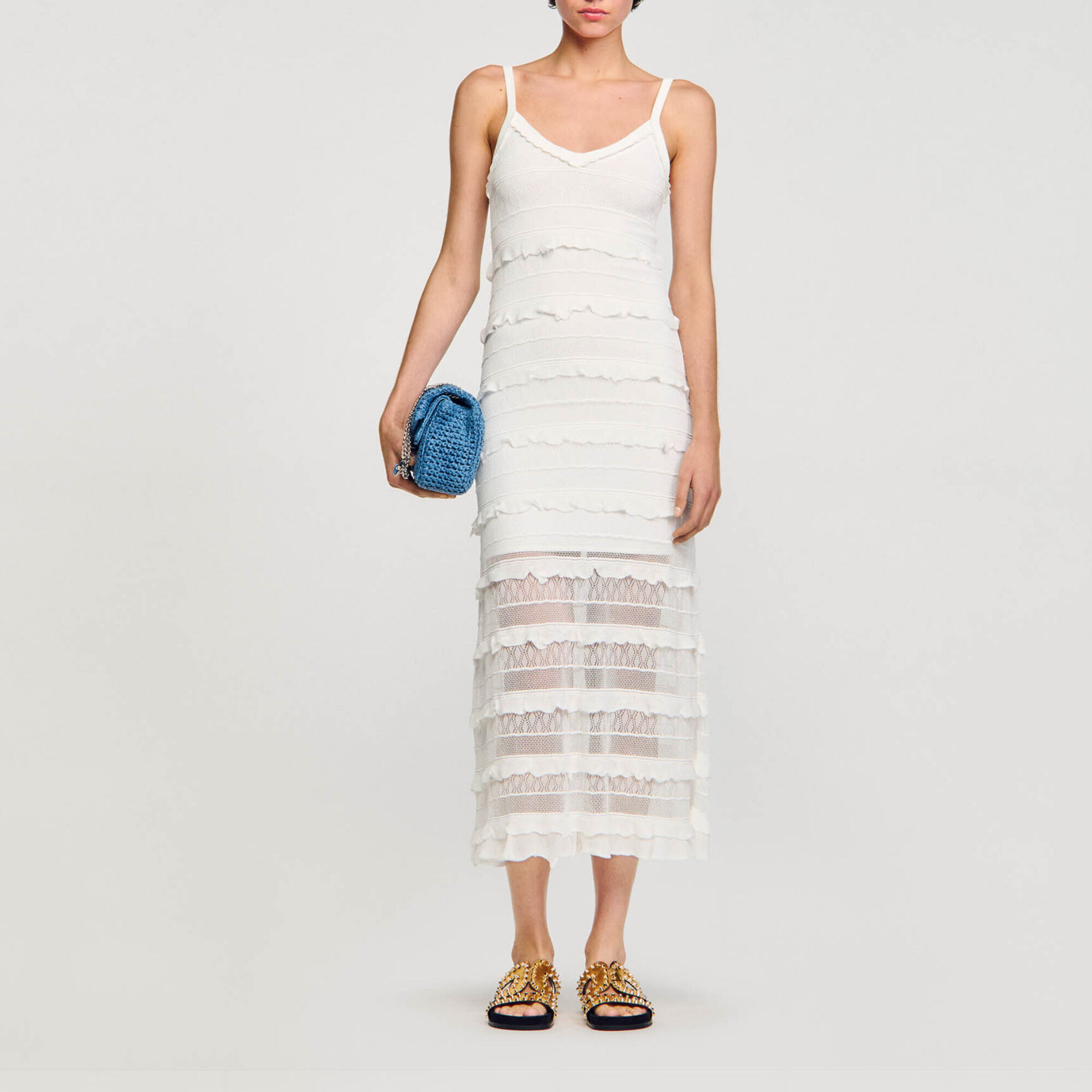 Robe longue en maille beige pour femme Sandro Paris
