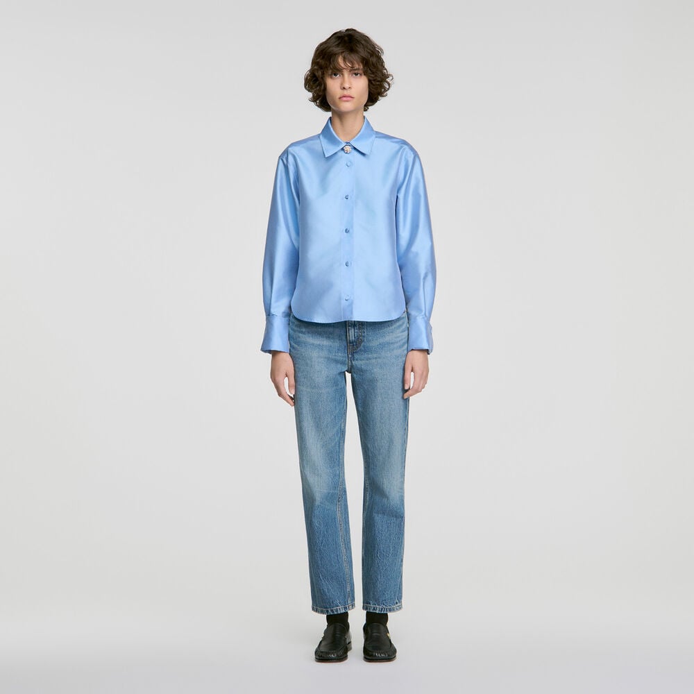 Sandro Chemise satinée détail bijou – Bleu Ciel – vue 2