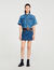 Jupe courte en denim et cuir