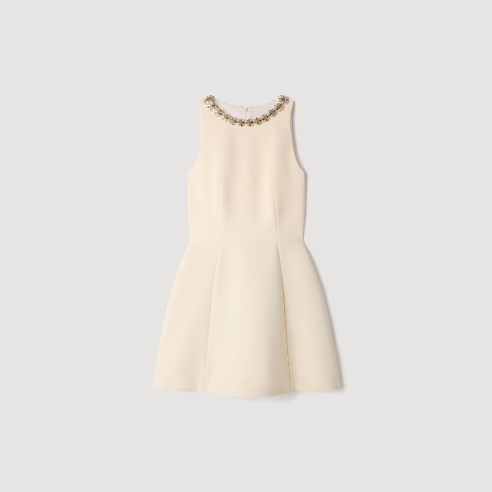 Sandro Robe courte col bijou – Vanille – vue 6