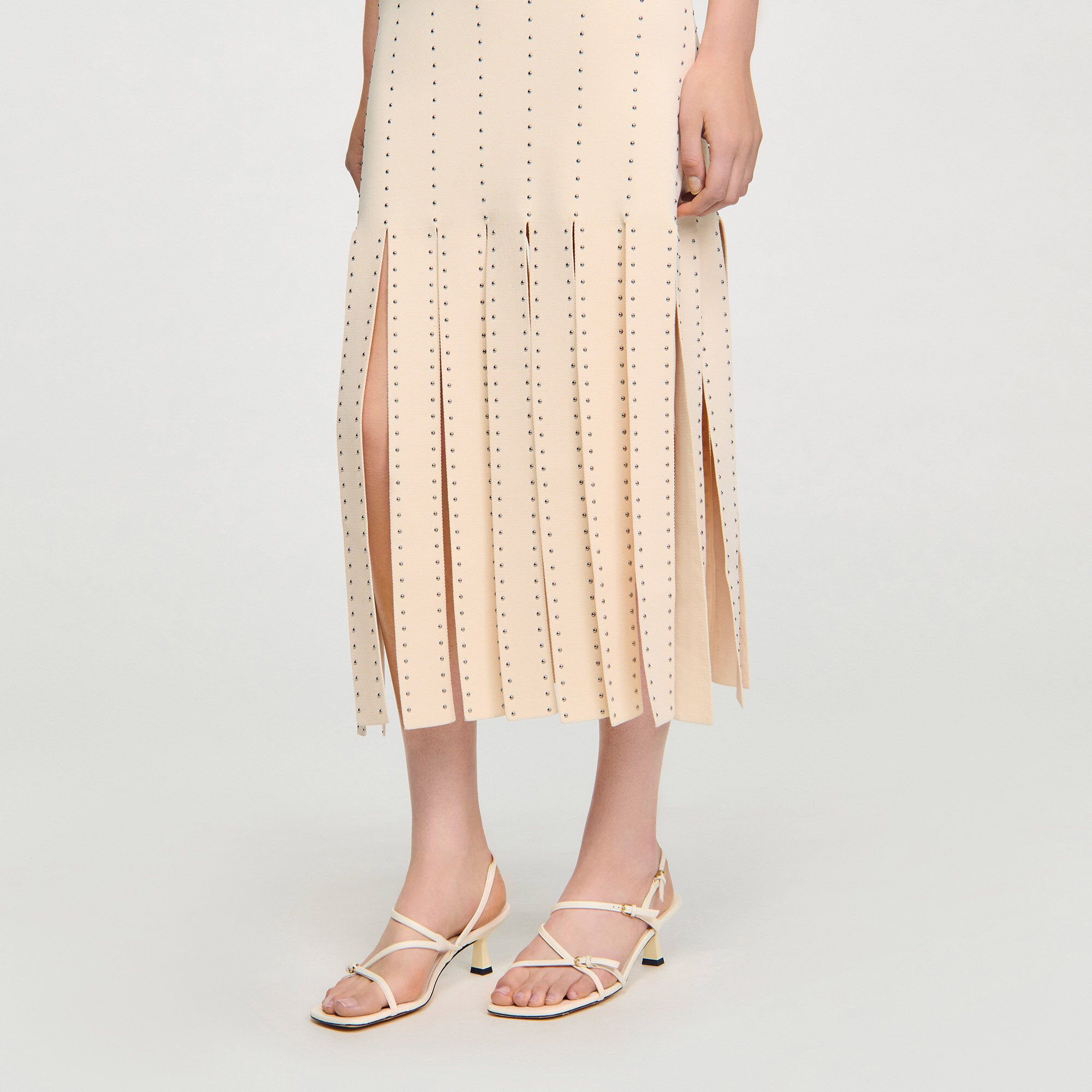 Robe longue en maille à franges