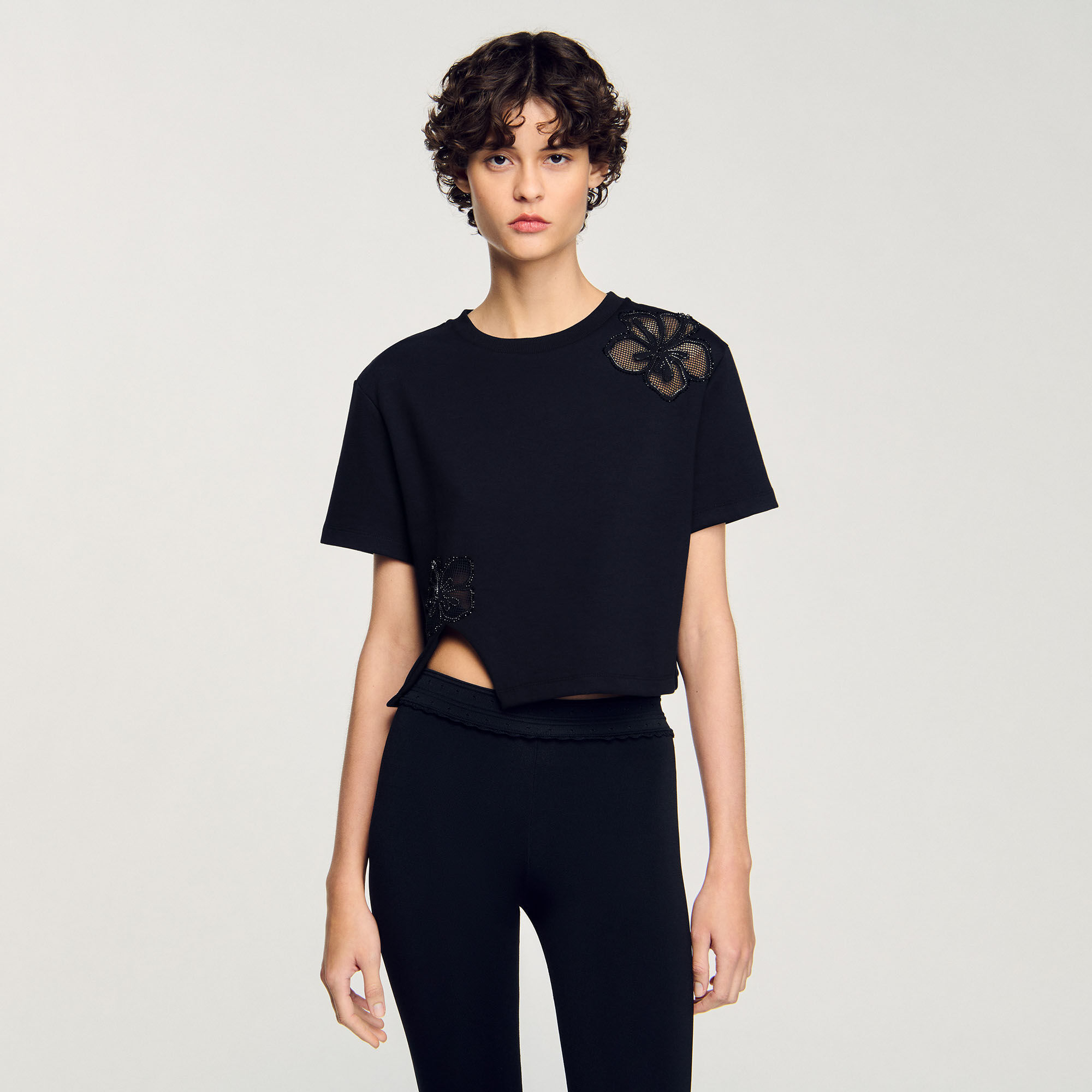 T-shirt à broderie fleur hawaïenne