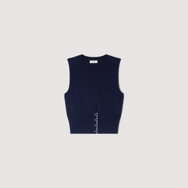 Pull court laine et cachemire ray&eacute;