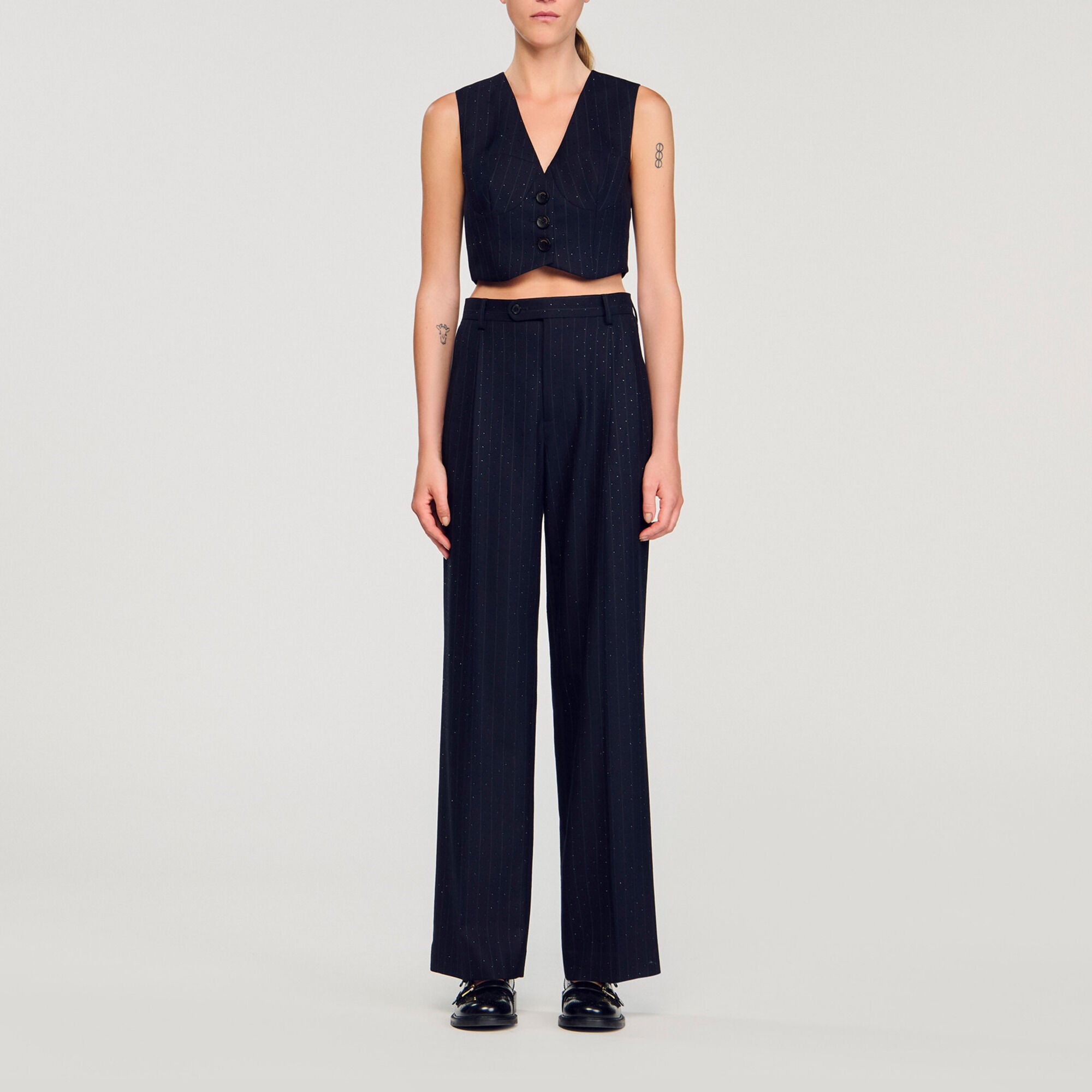 Veston &agrave; rayures strass&eacute; - Femme | Sandro Paris