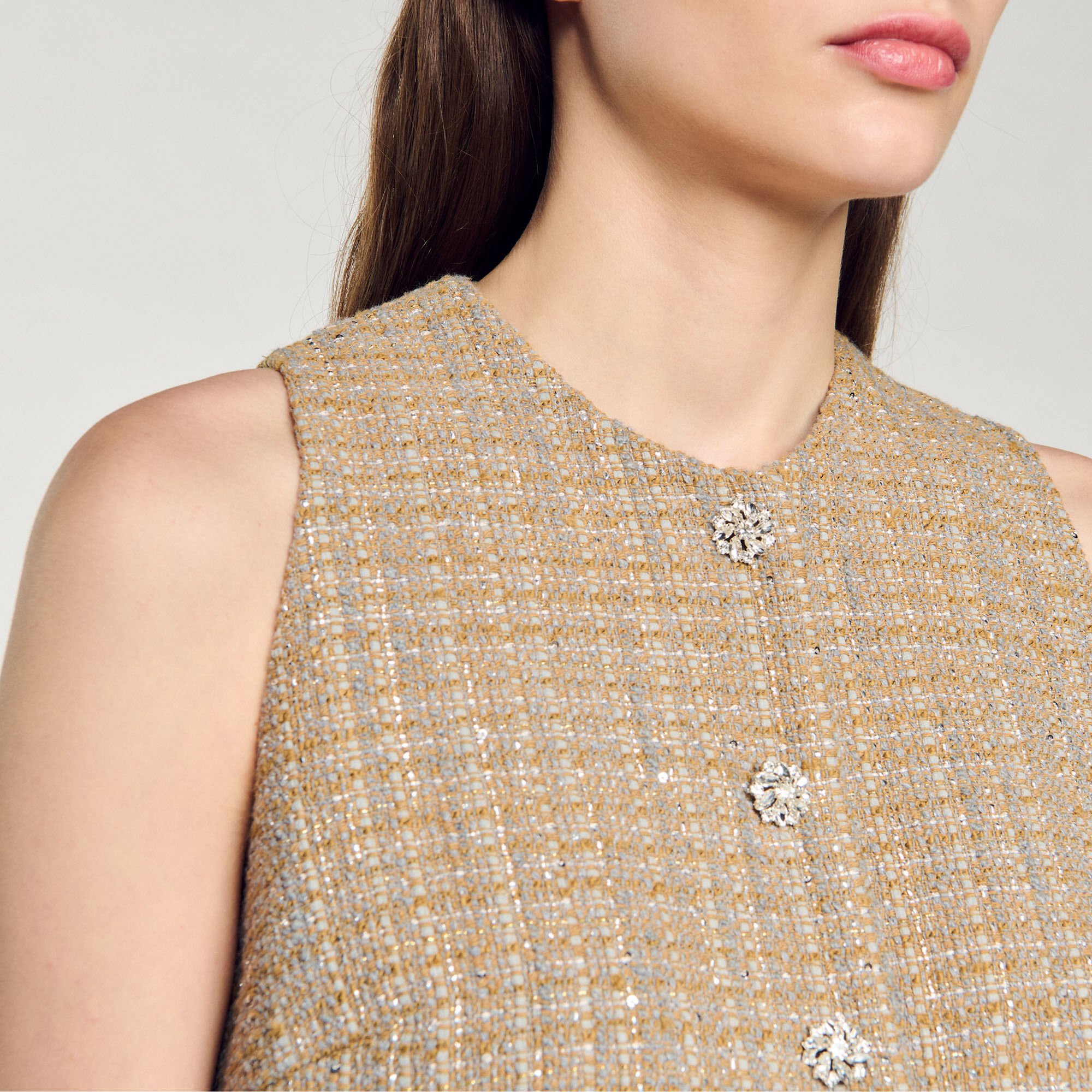 Top court en tweed &agrave; carreaux - Femme | Sandro Paris