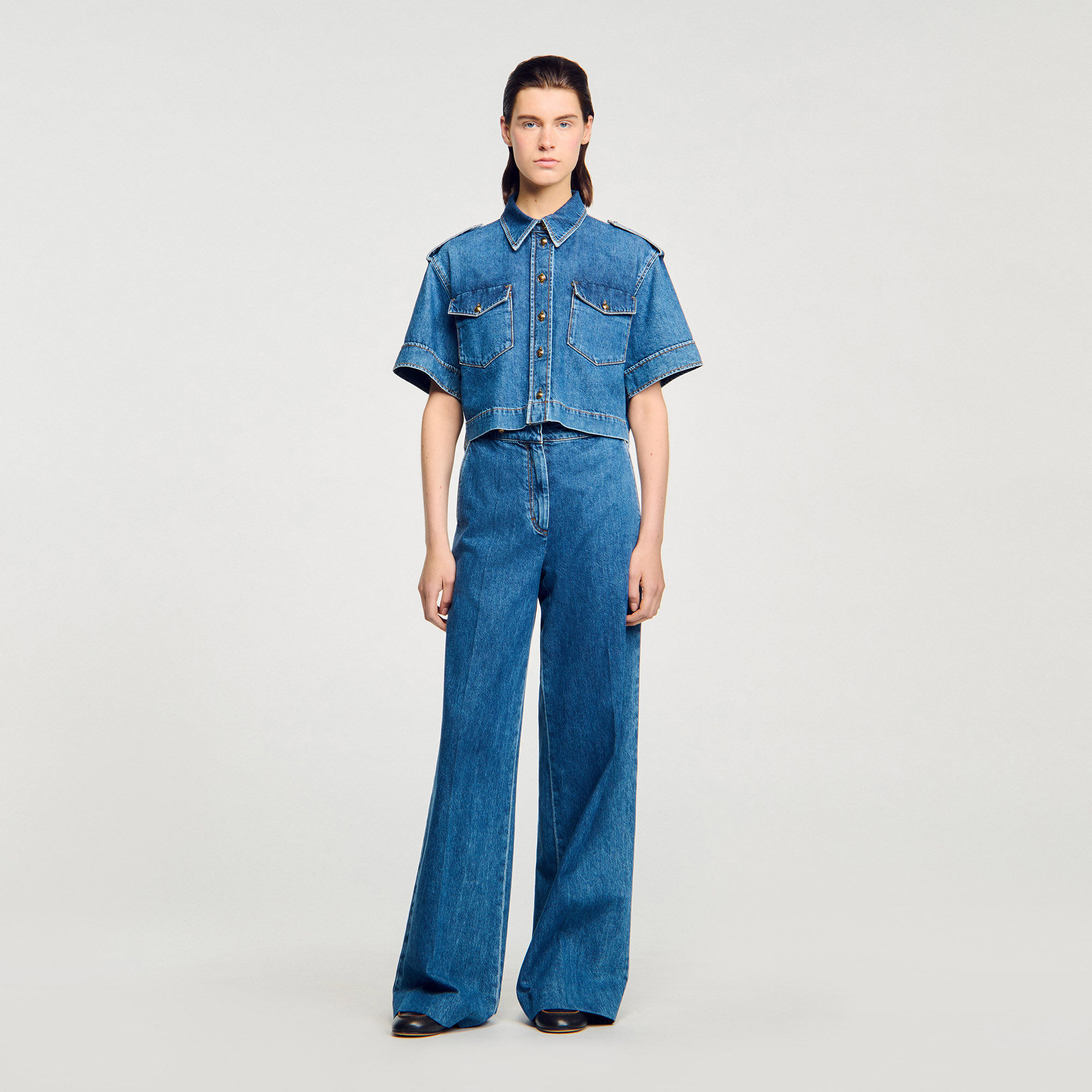 Chemise courte en denim