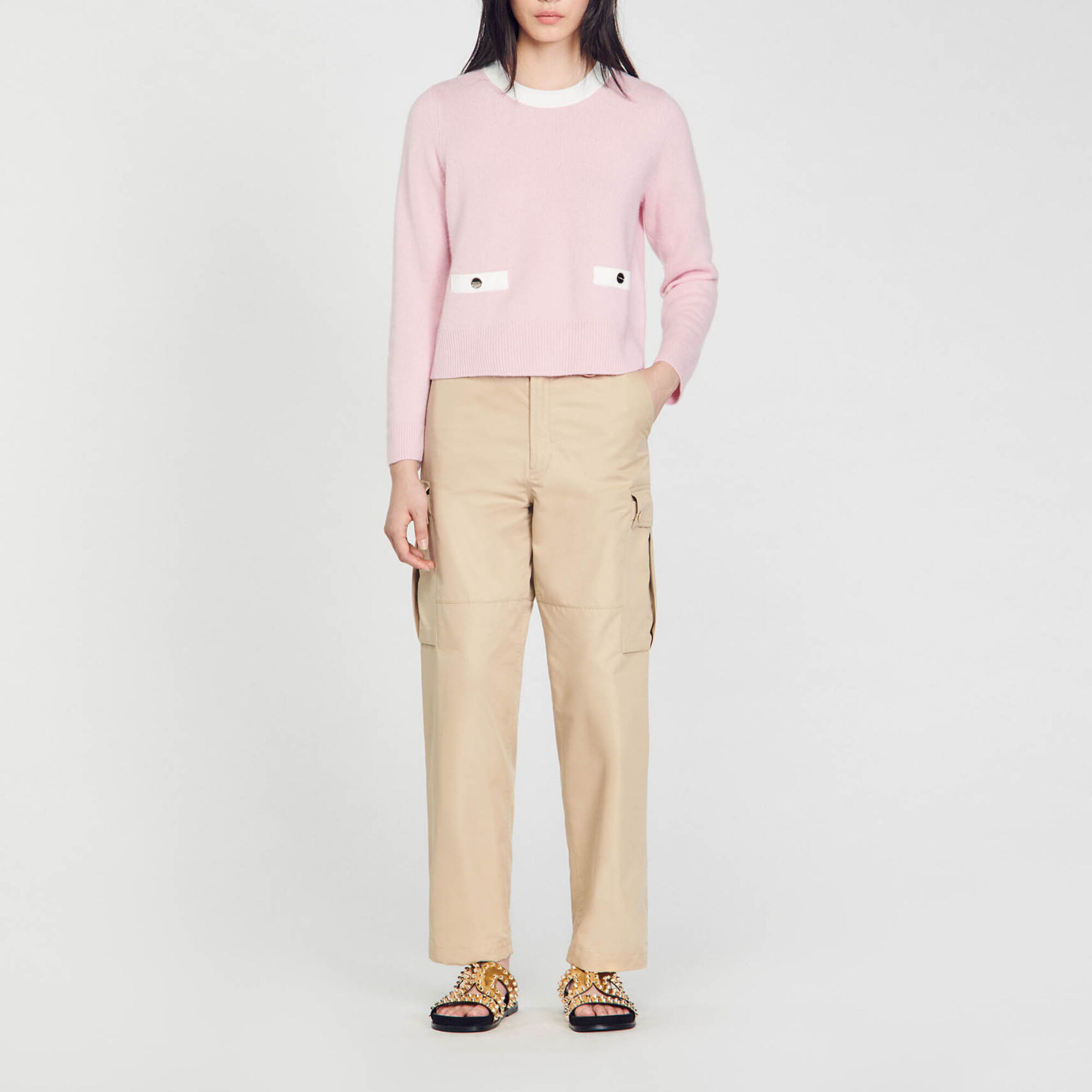 Pull en maille fine rose pour femme Sandro Paris