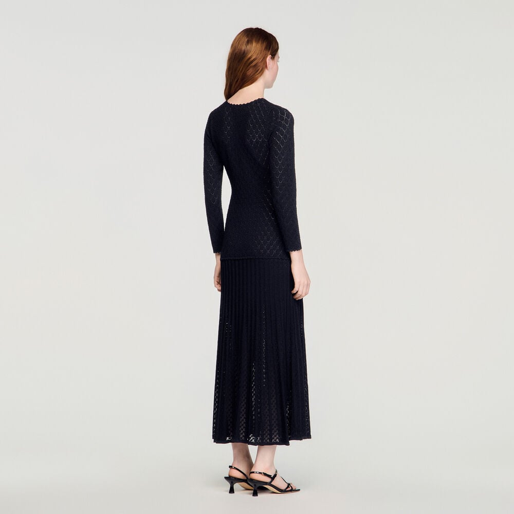 Sandro Langes Strickkleid mit Ziermuster – Schwarz – Ansicht 5