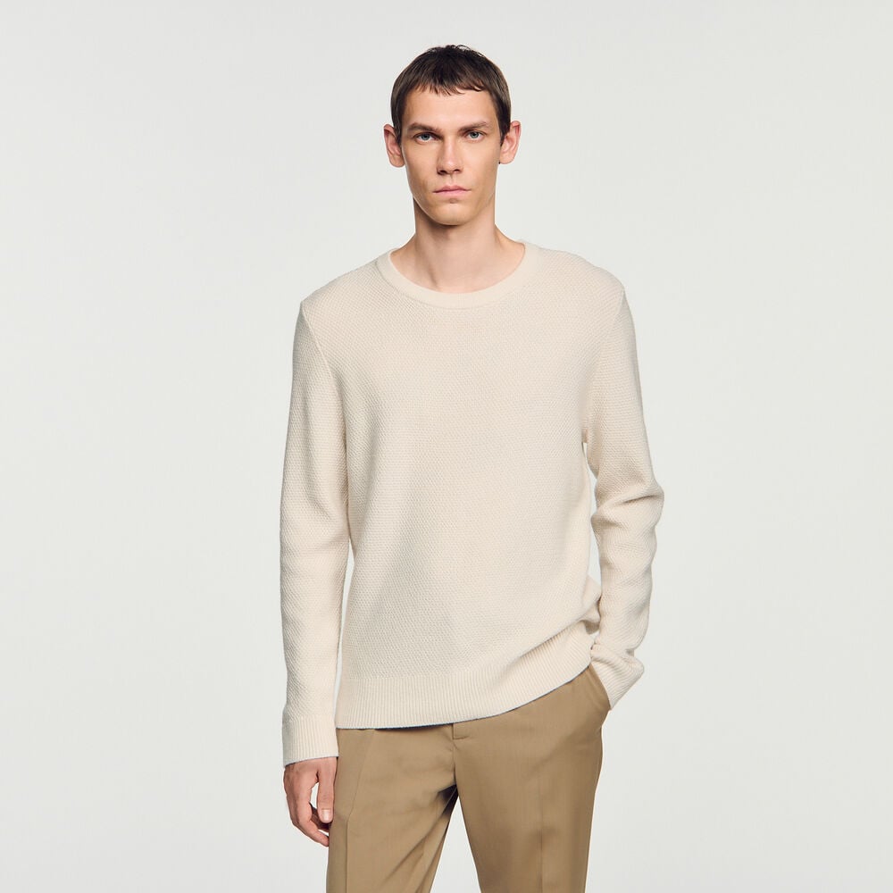 Sandro Pull col rond en point de riz – Ecru – vue 4