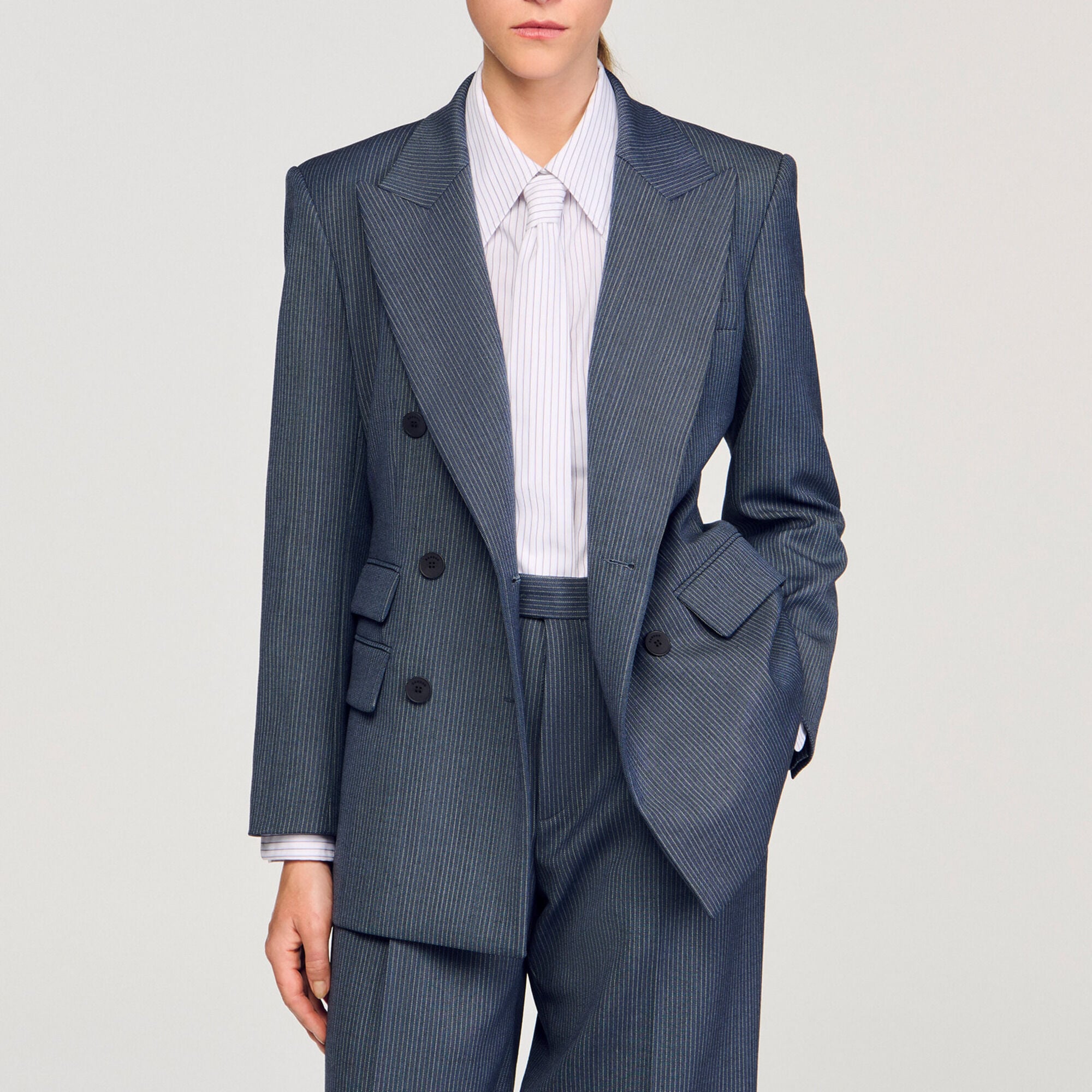 Veste de tailleur &agrave; rayures - Femme | Sandro Paris