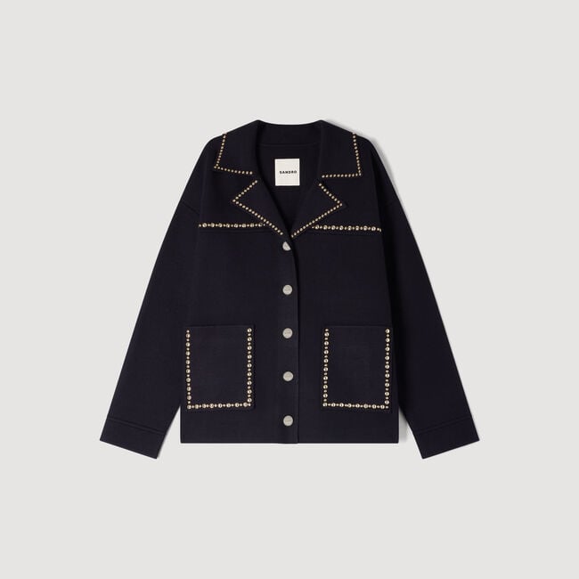 Cardigan &agrave; studs col tailleur
