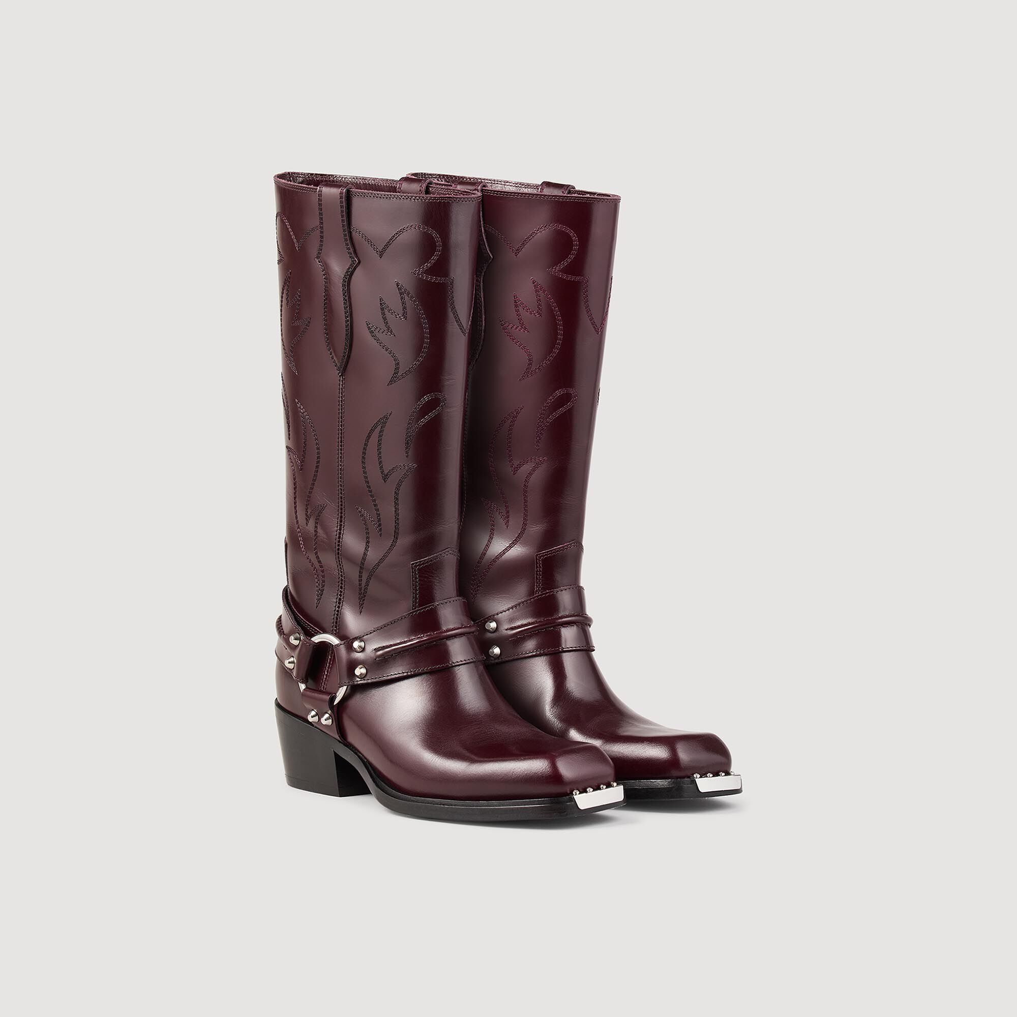 Bottes hautes a bouts carres rouge pour femme Sandro Paris