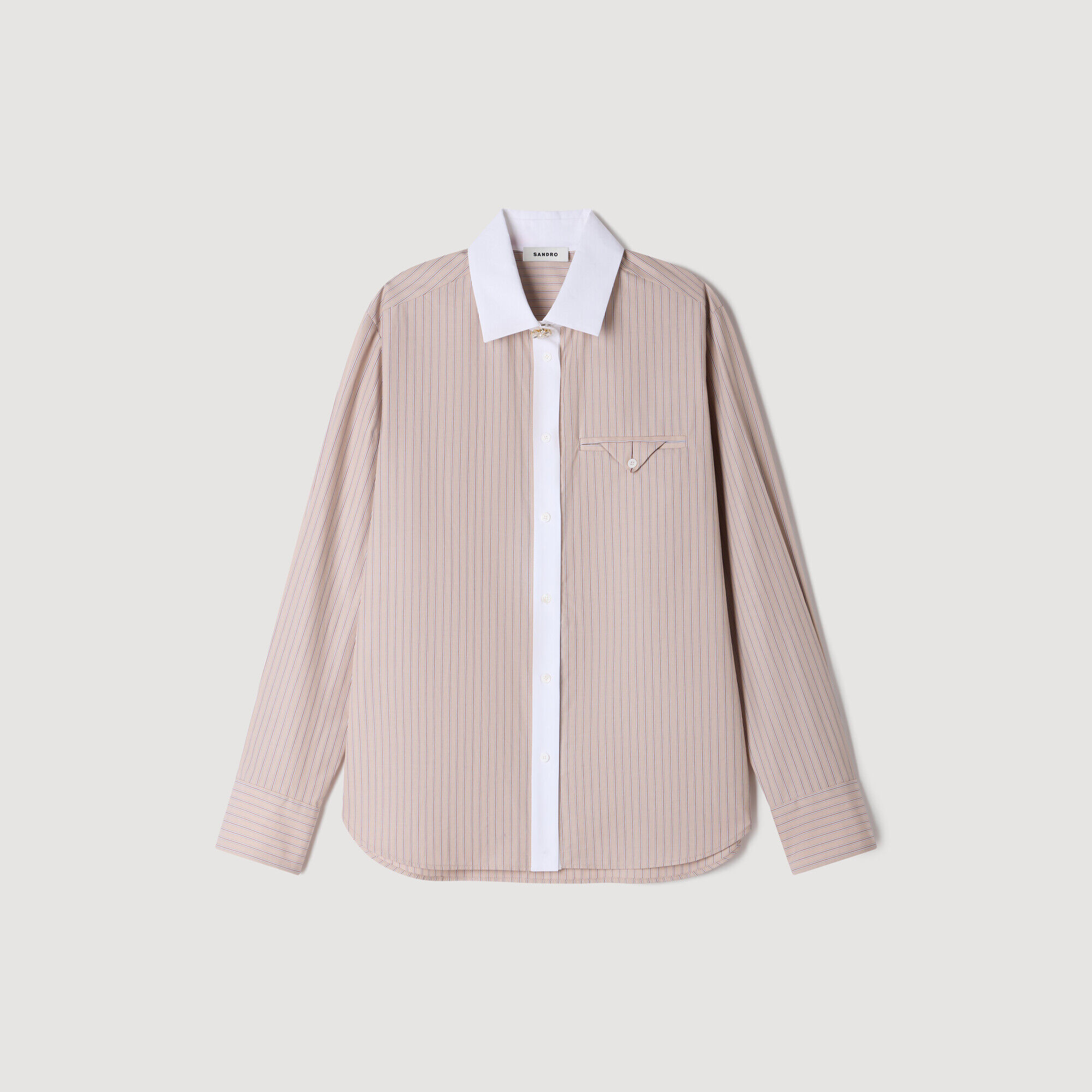 Chemise &agrave; rayures col contrast&eacute; - Femme | Sandro Paris