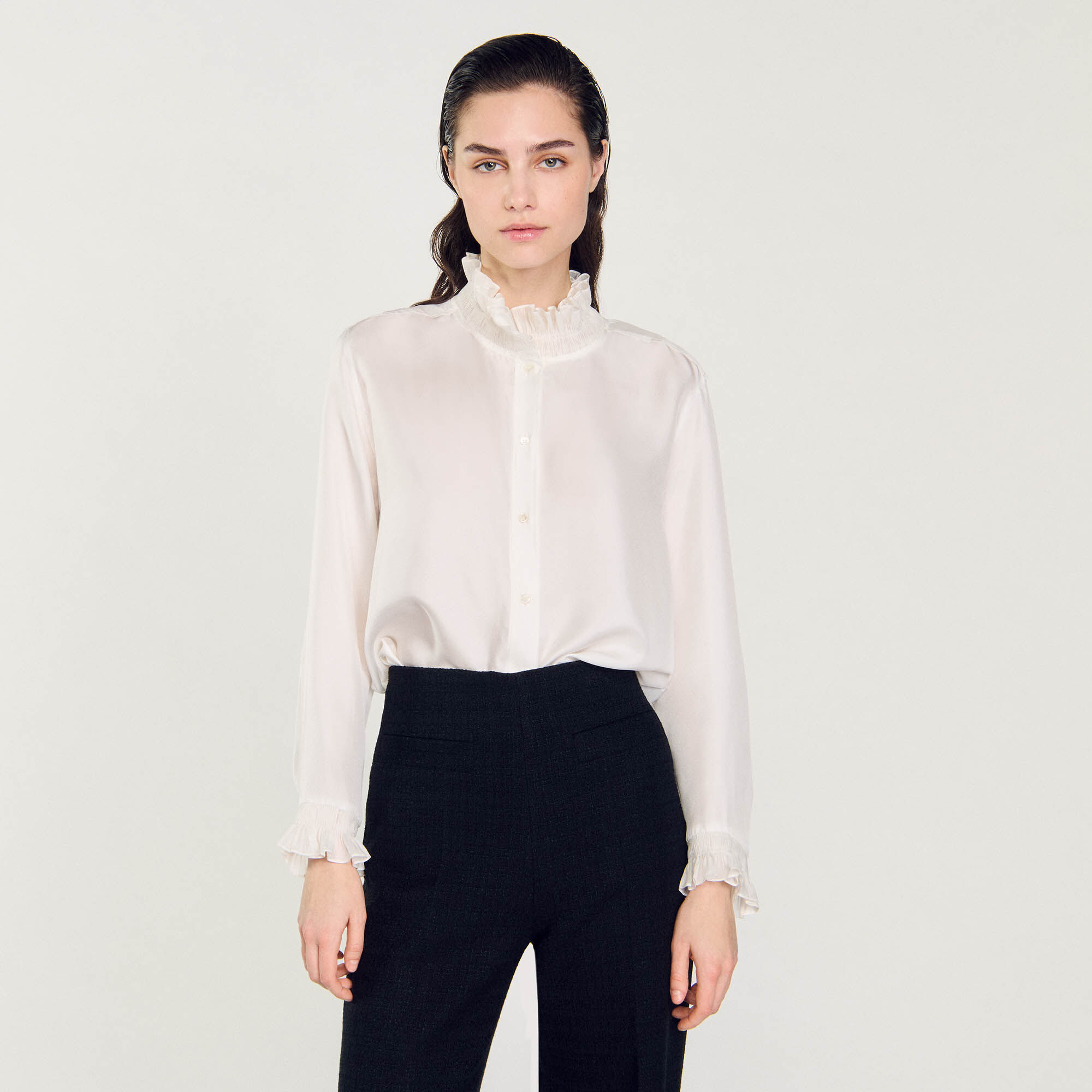Chemise en soie à col froncé